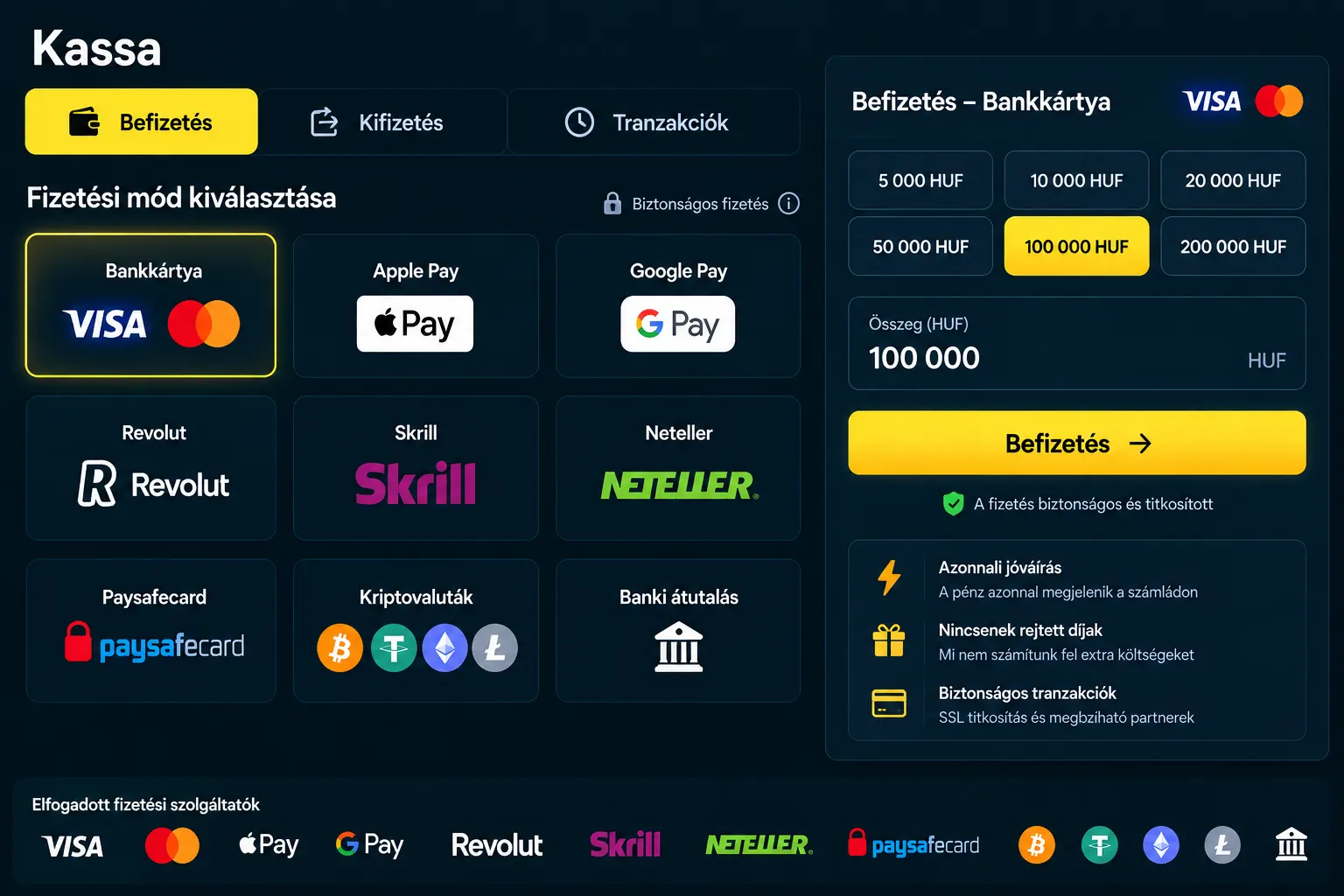 Vox Casino kassza – befizetési módok