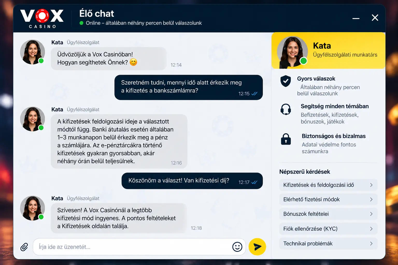 Vox Casino élő chat – ügyfélszolgálat megnyitott állapotban